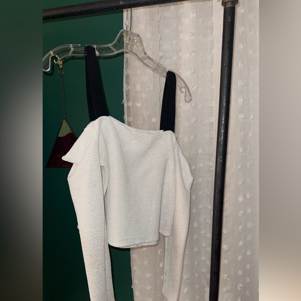 White Long Sleeve Shirt with Black Straps